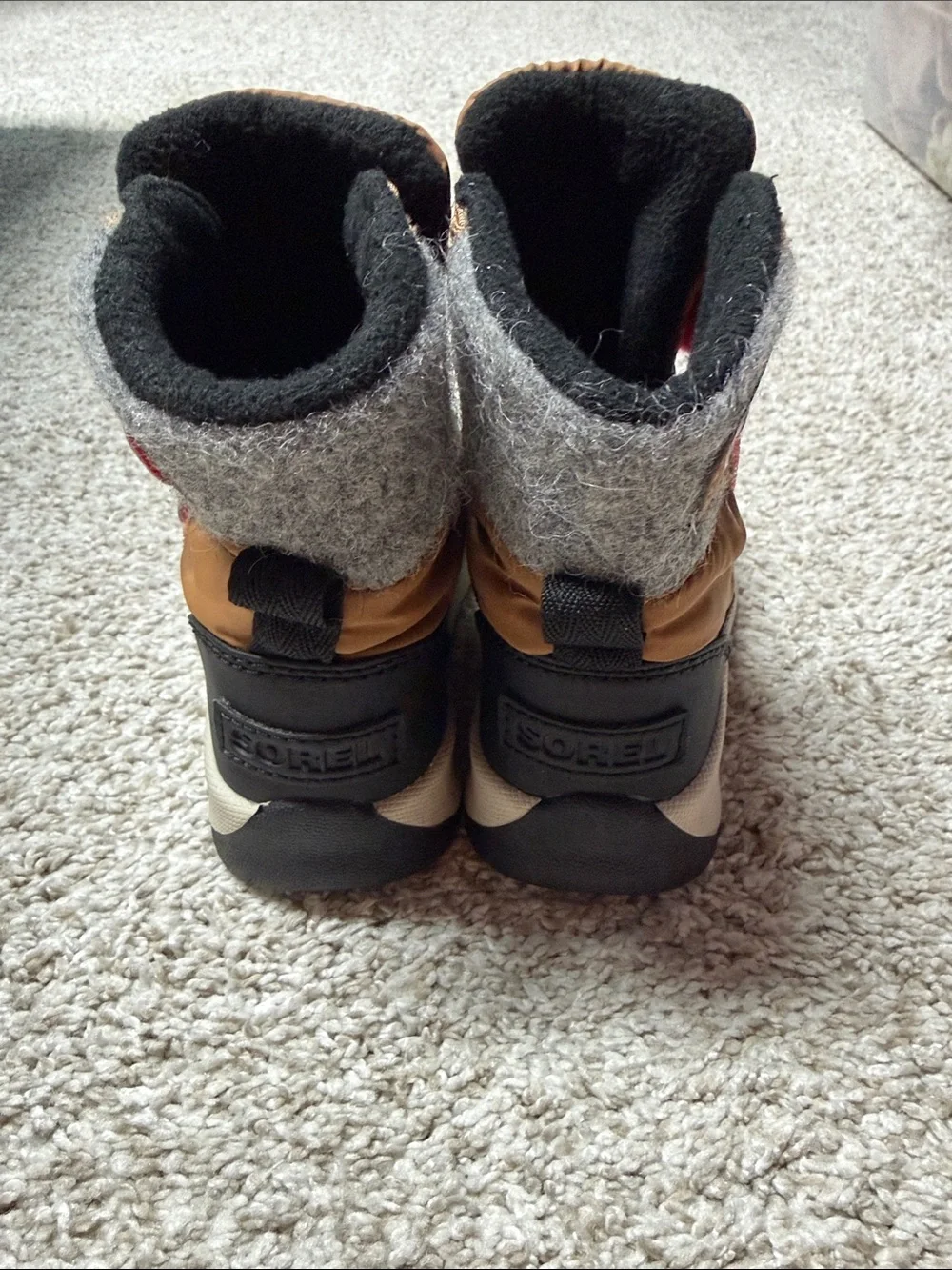 Sorel Kids Brown and Black Insulated Snow Boots with Red Accent